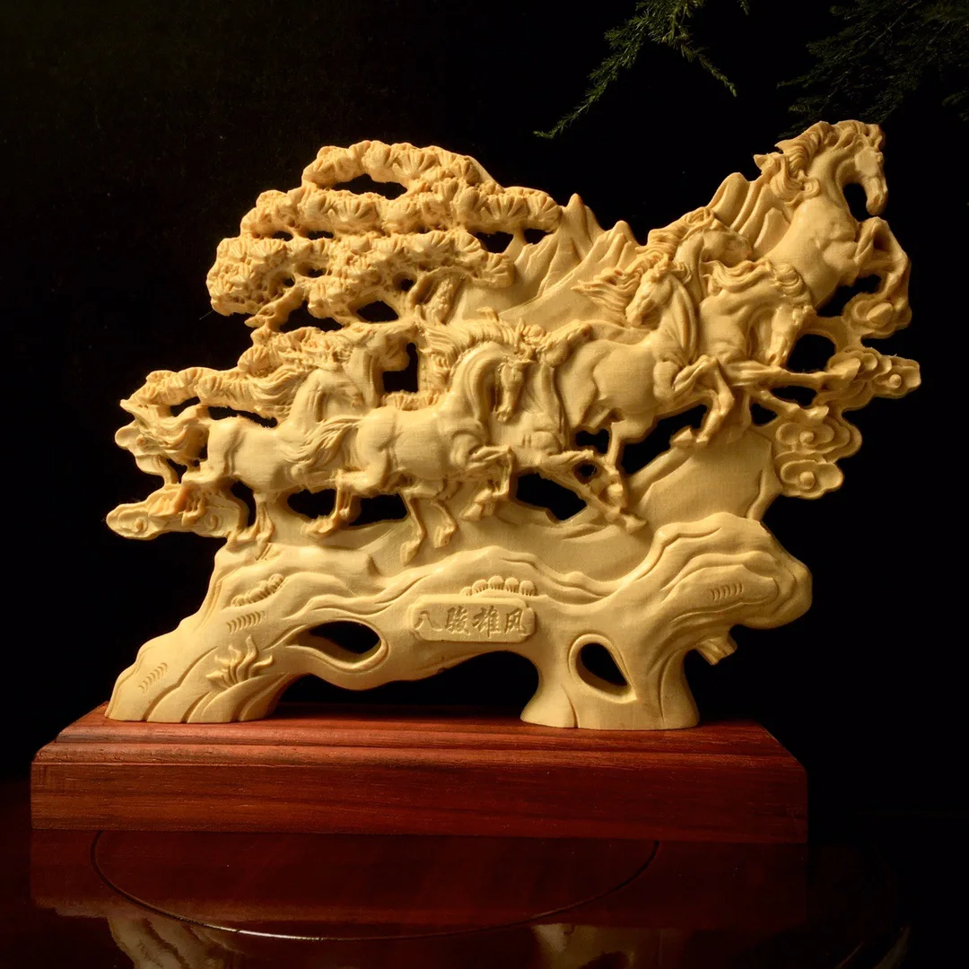 Wood carving animal dragon horse spirit ornament traditional hand carving Home Living Room Office Display Statue