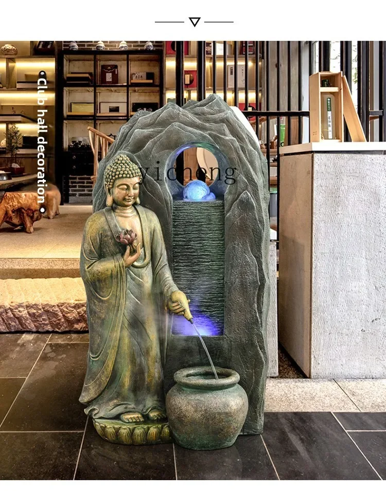 

flowing water ornament balcony circulating water fountain floor-to-ceiling living room entrance lucky
