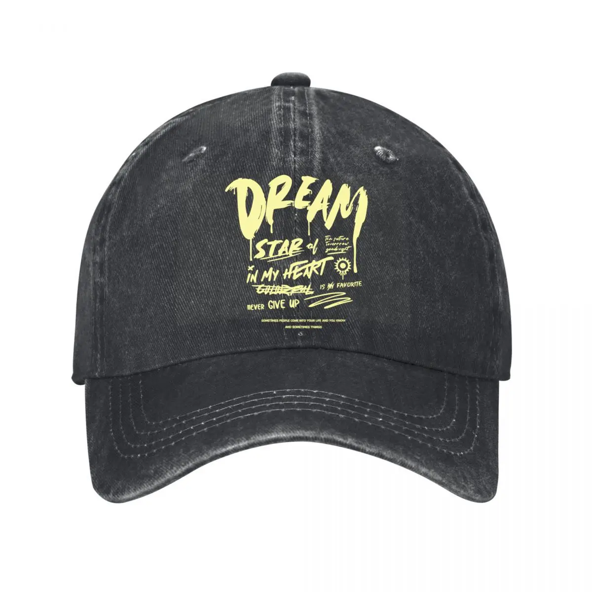 Dream Star In My Heart Never Give Up Inspirational Graffiti Text Graphic Washed Baseball Cap Hip Hop Sun Hats