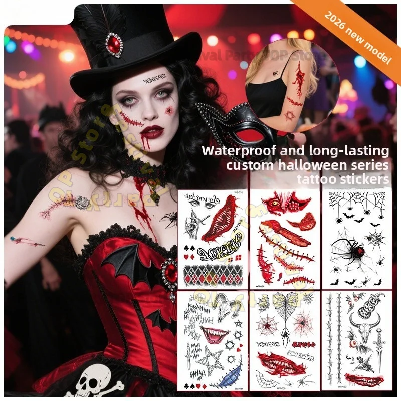 8pcs Halloween Tattoo Stickers Bleeding Wound Scar Spider Web Pattern Temporary Tattoos for Men Women Face Makeup Fake Tattoo