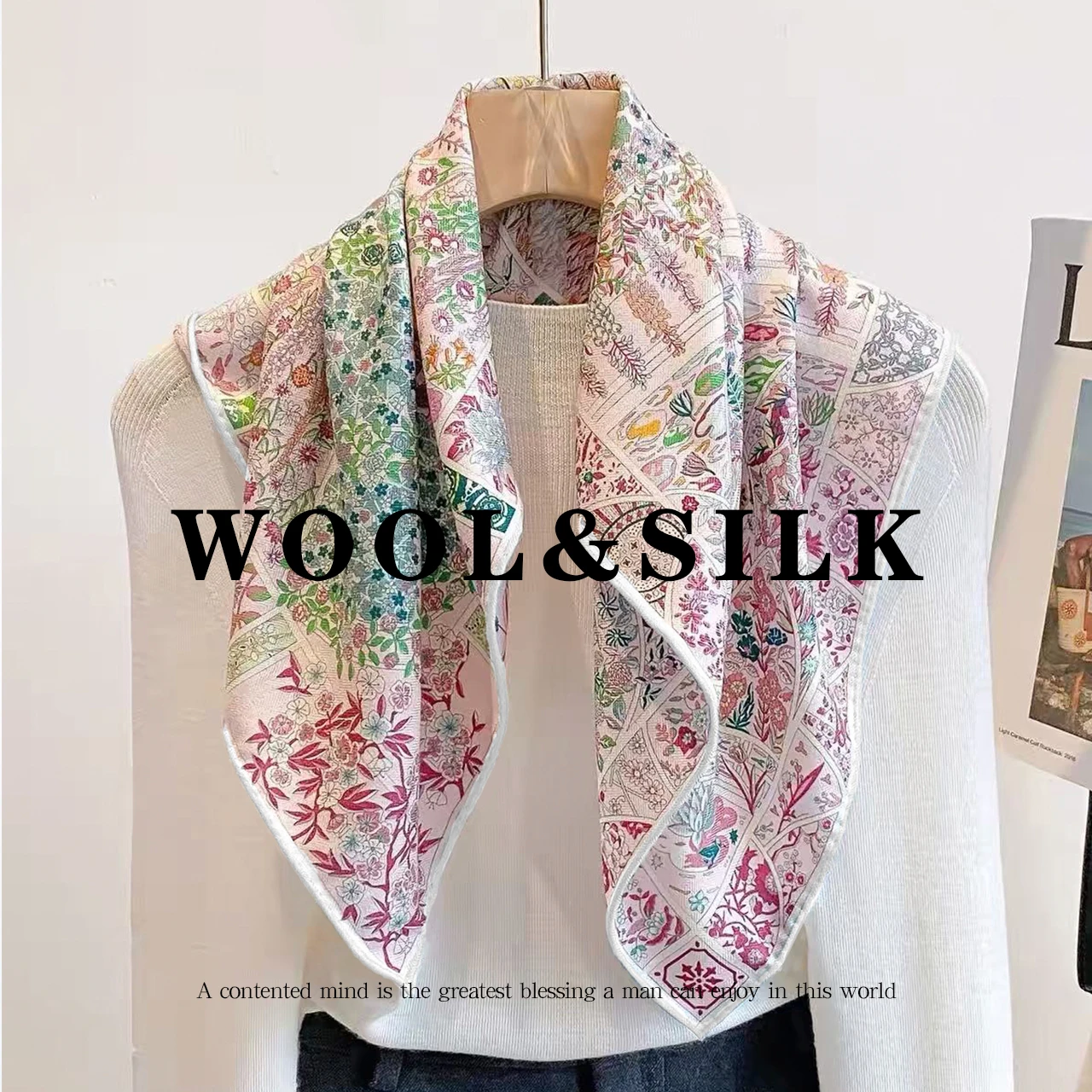 65cmFashion 70% Wool 30% Silk Scarf for Women Shawls Wraps Foulard Elegant Scarves Square Pashmina Female Hijab Bandana Kerchie