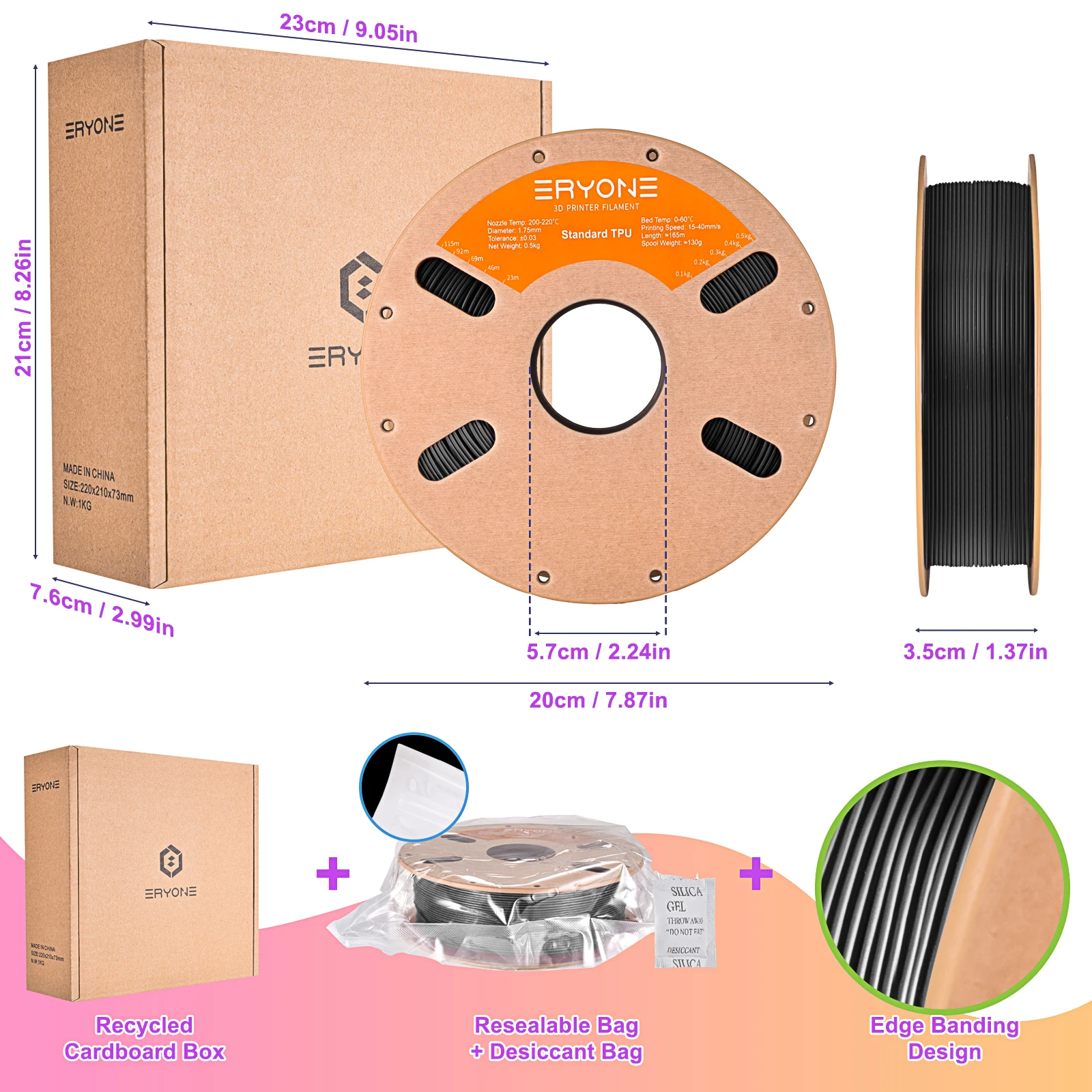 Filament Eryone 500G TPU Premium do druku 3D, Dostępne różne kolory, 500g filamentu TPU, Wielka Wyprzedaż, 500G/Szpula — zdjęcie produktu 4