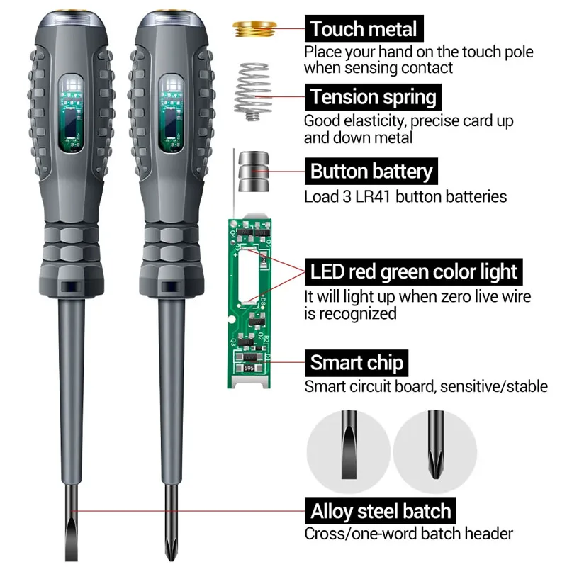 2pcs Word/Cross electrician screwdriver 12-220V Voltage Tester Pen AC/DC Induction Insulated Electricians Screwdriver Hand Tools