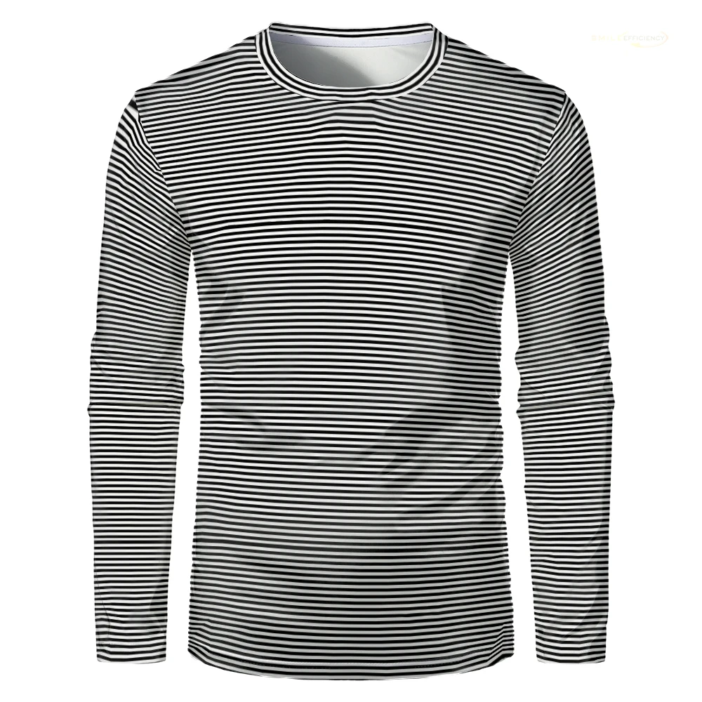 

Men Simplicity Stripe Printed Long Sleeve T-shirt Casual Comfort Stretch Tshirts Fashion O-Neck Loose Women Sports Pullover Tops