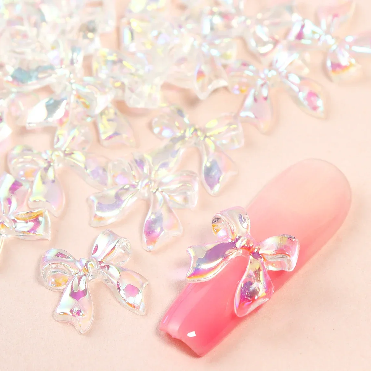 Breloques à ongles avec nœud ruban Aurora Kawaii, décoration biscuits, nœud transparent brillant, accessoires de manucure, N64.30 pièces