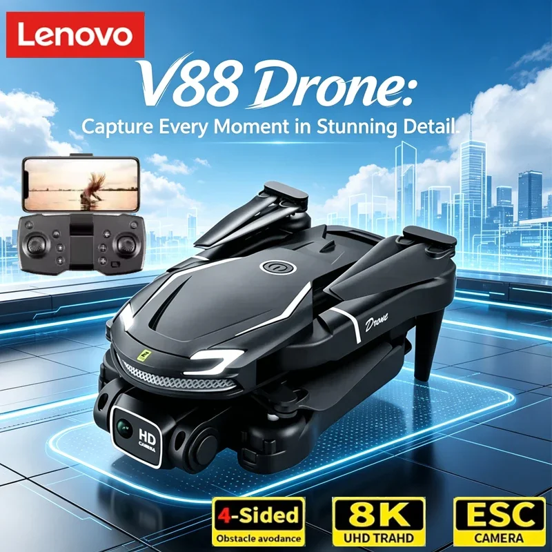 Dron Lenovo V88, Cámara Dual 8K, Transmisión 5G, Largo Alcance de 15000M, Quadcopter Aéreo Profesional Plegable