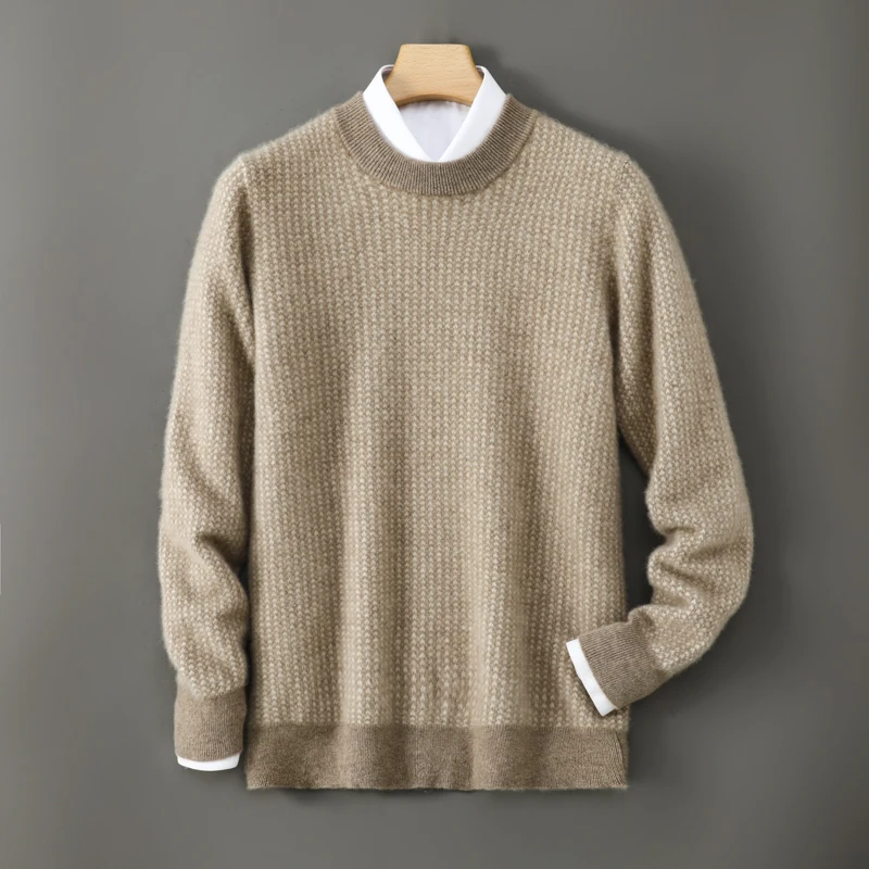

Chic 100% Merino Wool Knitted Casual Sweater Autumn Winter New Men's Jacquard O-Neck Pullover Fashion Soft Wool Knitted Tops