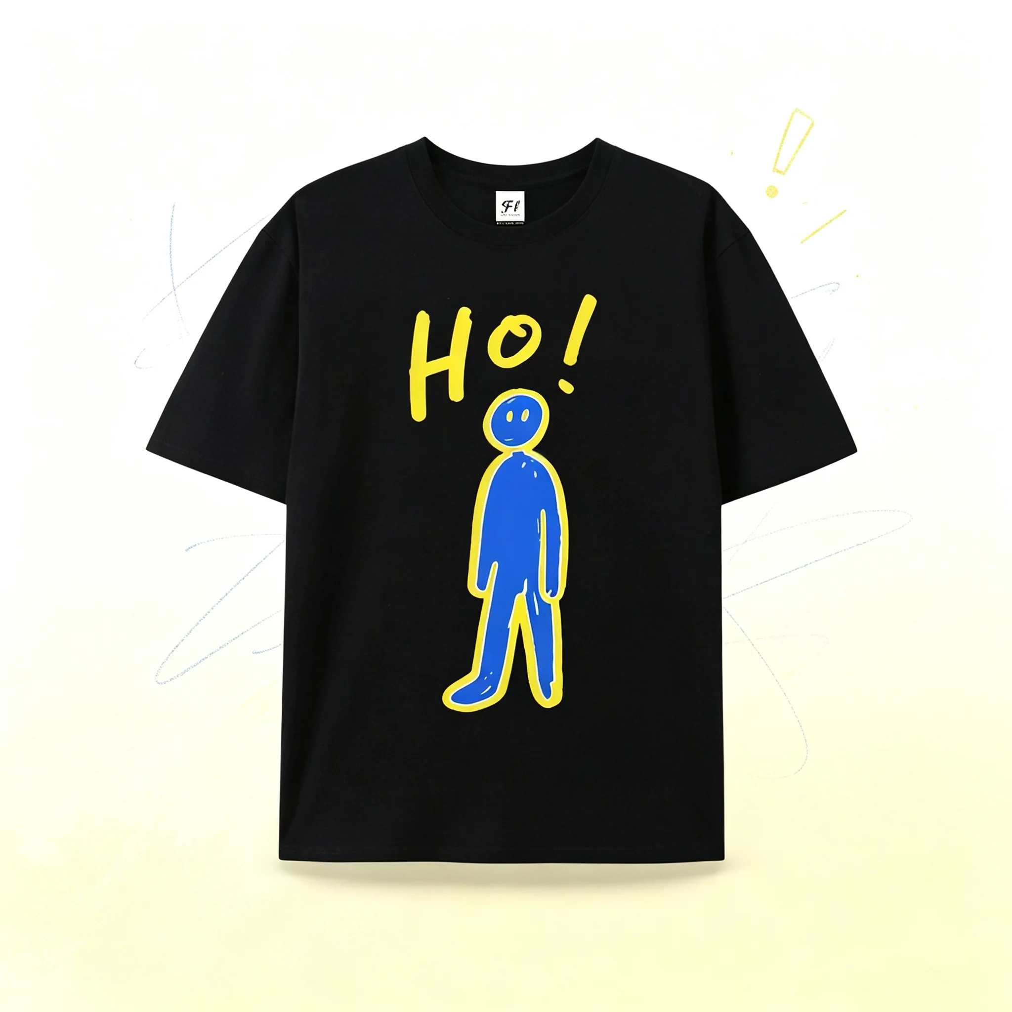 Unisex Blue Figure “Ho!” Print Short Sleeve T‑Shirt Loose Crew Neck Casual Funny Graffiti Streetwear Graphic Tops