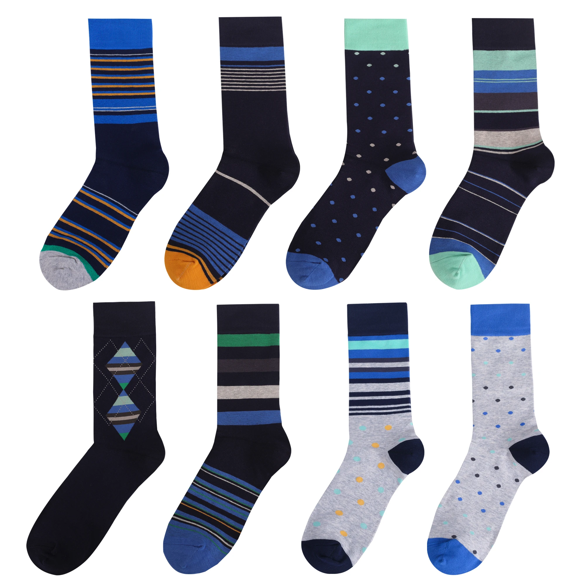 5 Pairs Men's Dress Socks Plus Size，High Quality Combed Cotton Crew Socks，Black Cool Argyle Breathable Casual Socks for Men