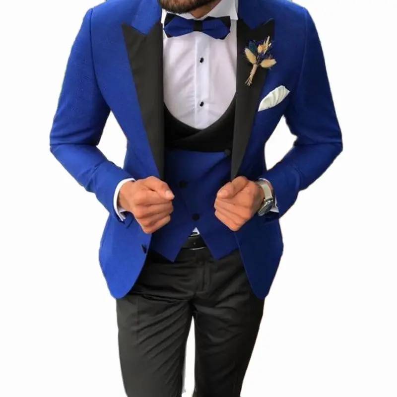 

Royal Blue Groom Suits for Men Wedding Tuxedo Slim Fit Black Satin Lapel Best Man Wedding Party Suit 3 Piece (Jacket+Vest+Pants)