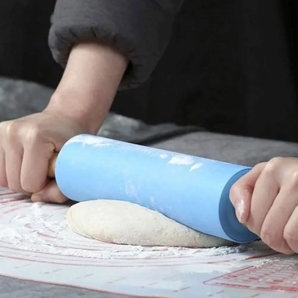 

2Pcs Silicone Rolling Pin Kitchen Dough Roller Non Stick Baking Tool Pizza Noodle Gadget