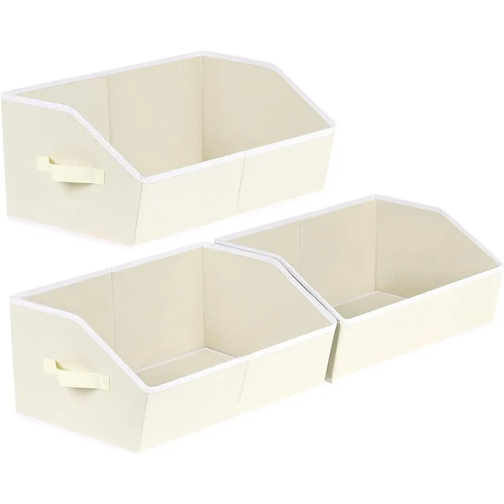 

3-Piece Beige Fabric Storage Cubes for Closets, Large Basket Organizers for Clothes, Books, and Blankets