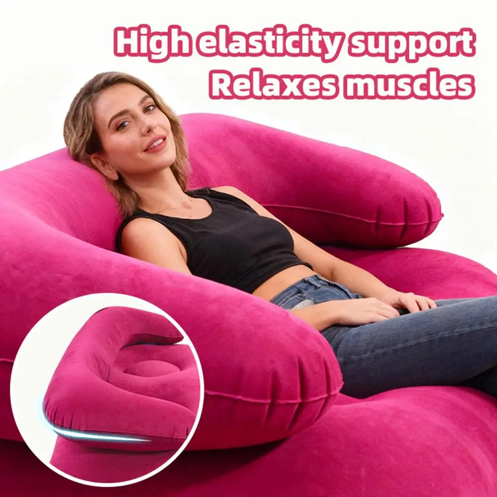 Sofa Chair Flocked Sofa for Adults Heavy Duty Blow-up Lounge Chair Single Double Air Couch for Indoor Outdoor Living Room