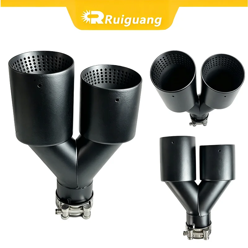 1PC Universal Car Exhaust Muffler Tip Single In Double Out Matte Black Stainless Steel Y Shape Pipe  NO LOGOI