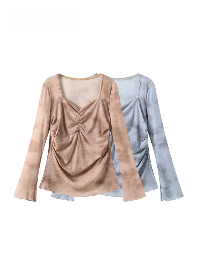 

plus Size Women's Long Sve Square Collar irt Slimming Design Casual Sle Polyester Fiber T-irt for Autumn Season