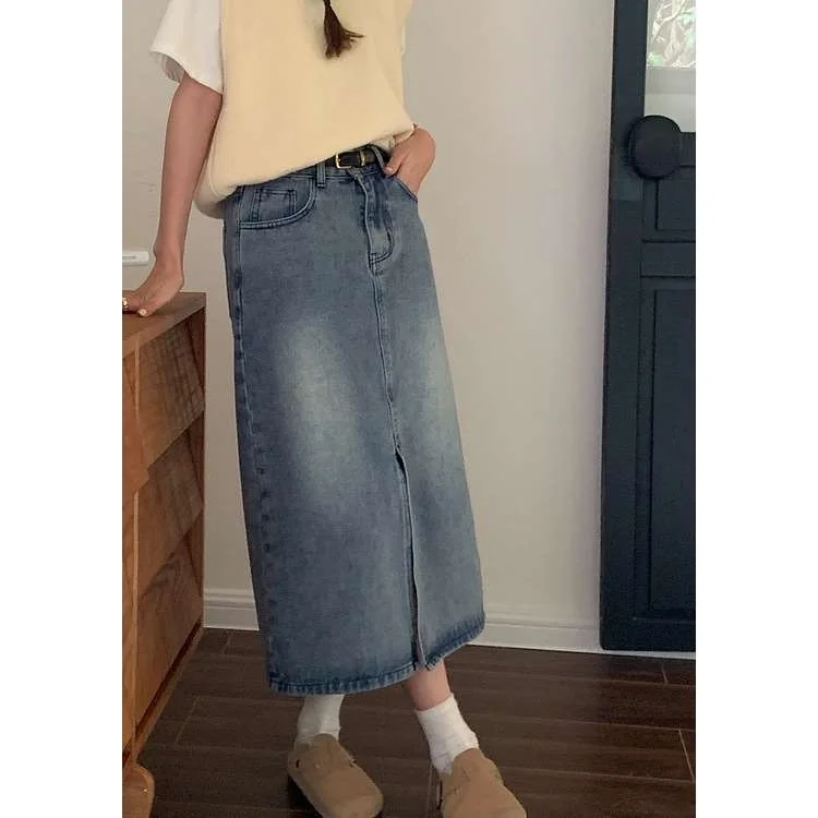 

Юбка-трапеция Huang Zheng Design Sense с разрезом, корейский стиль, средняя талия, из ПВХ-ткани, подходит для женщин