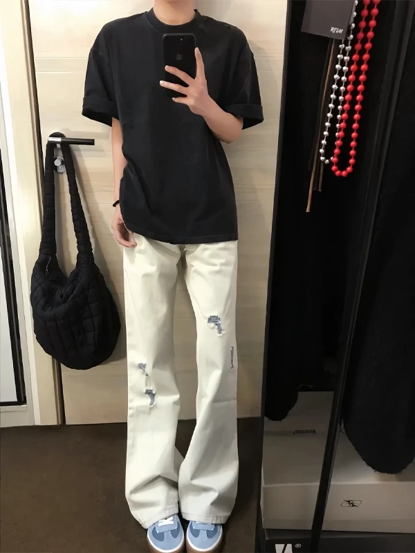 

American Sle Retro Knife Jeans Men's Spring Autumn Trendy Slim Straight Leg Micro Flared Pants Wide Leg Casual Long Pants