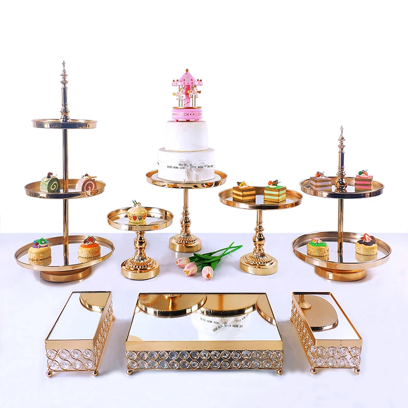 

7-8pcs Gold silver Wedding Cake Stand European Style Crystal Metal Cupcake Rack Set Holiday Party DisplayTray