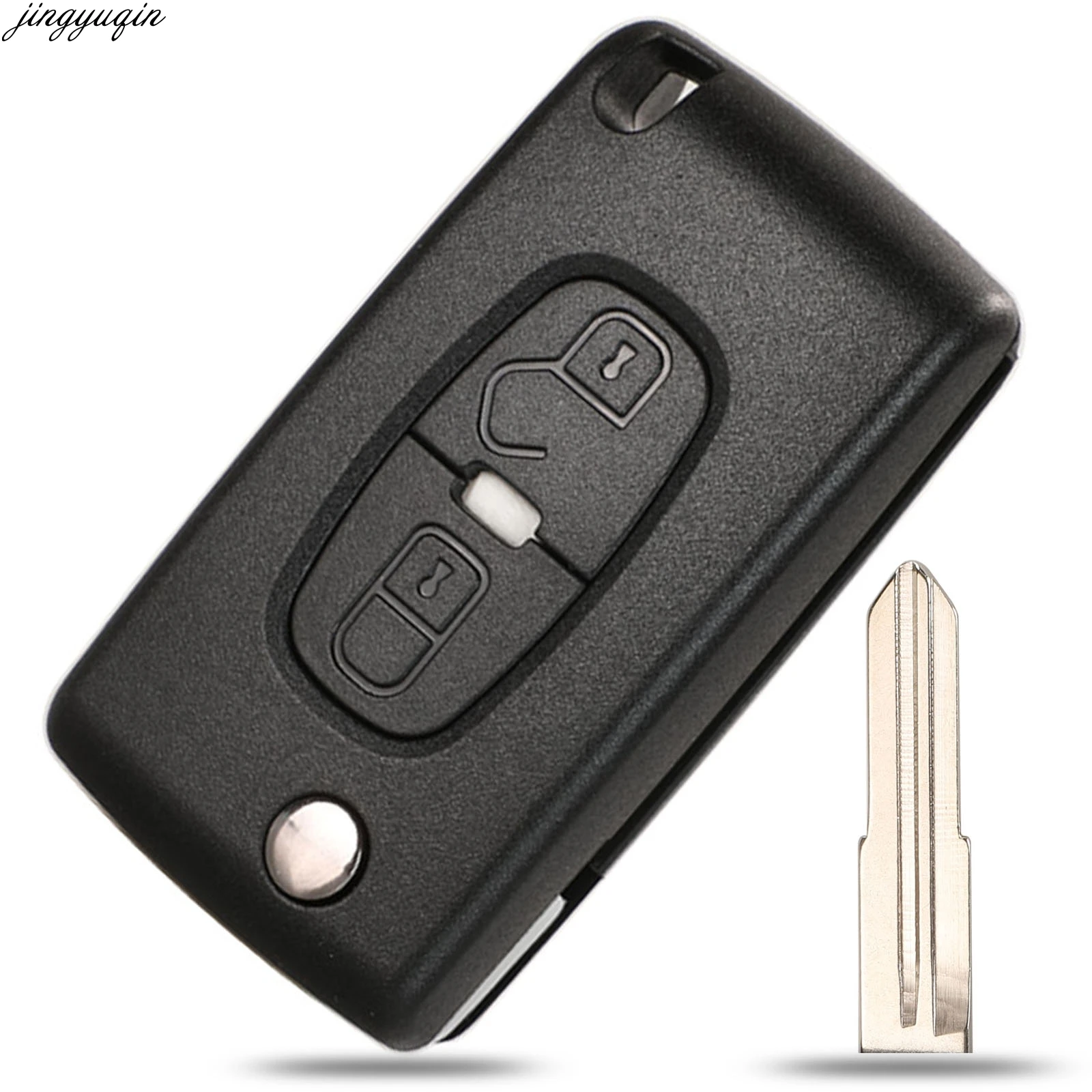 

Jingyuqin Flip Remote Car Key Case Shell For Peugeot 4007 ET 4008 Citroen C-Crosser C4 Aircross 2 Button Fob MIT11R Blade CE1731