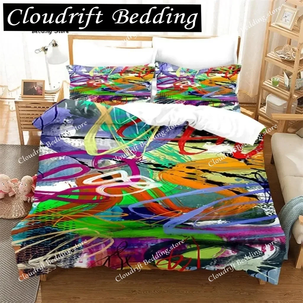 Abstract Art Painting Duvet Cover Watercolor Geometric Pattern Bedding Set Impressionism Quilt Cover King For Kids Adults Decor