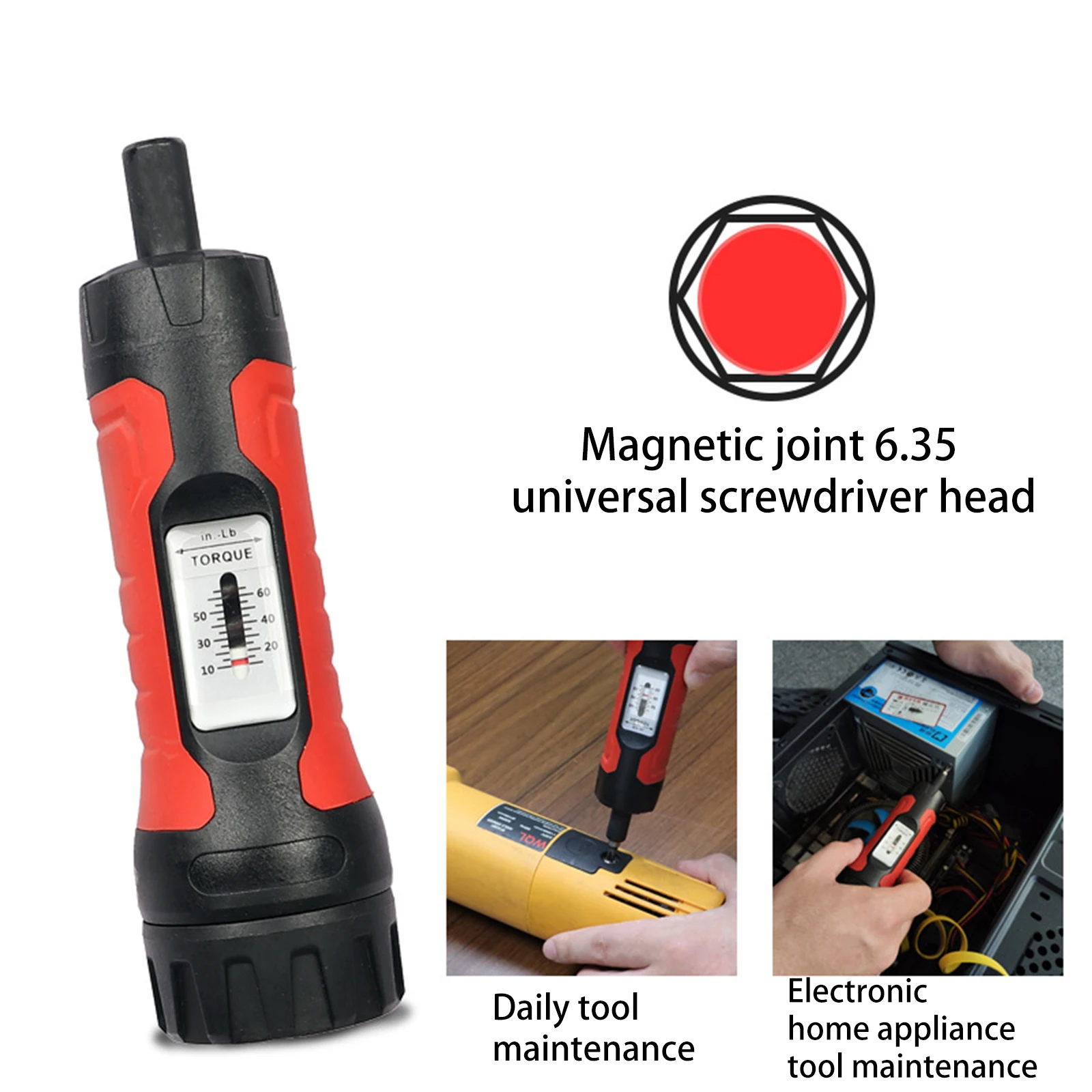 

Upgraded Torque Screwdriver 1/4" Drive Screwdriver Manual Torque Wrench Adjustment Range 10-65In.lb Carbon Steel & ABS Made