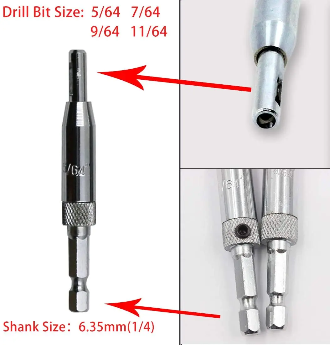 5/64 7/64 9/64 11/64 4pcs Center Drill Bit Door Self Centering Hinge Tapper Core Drill Bit Set Hole Puncher Woodworking Tool