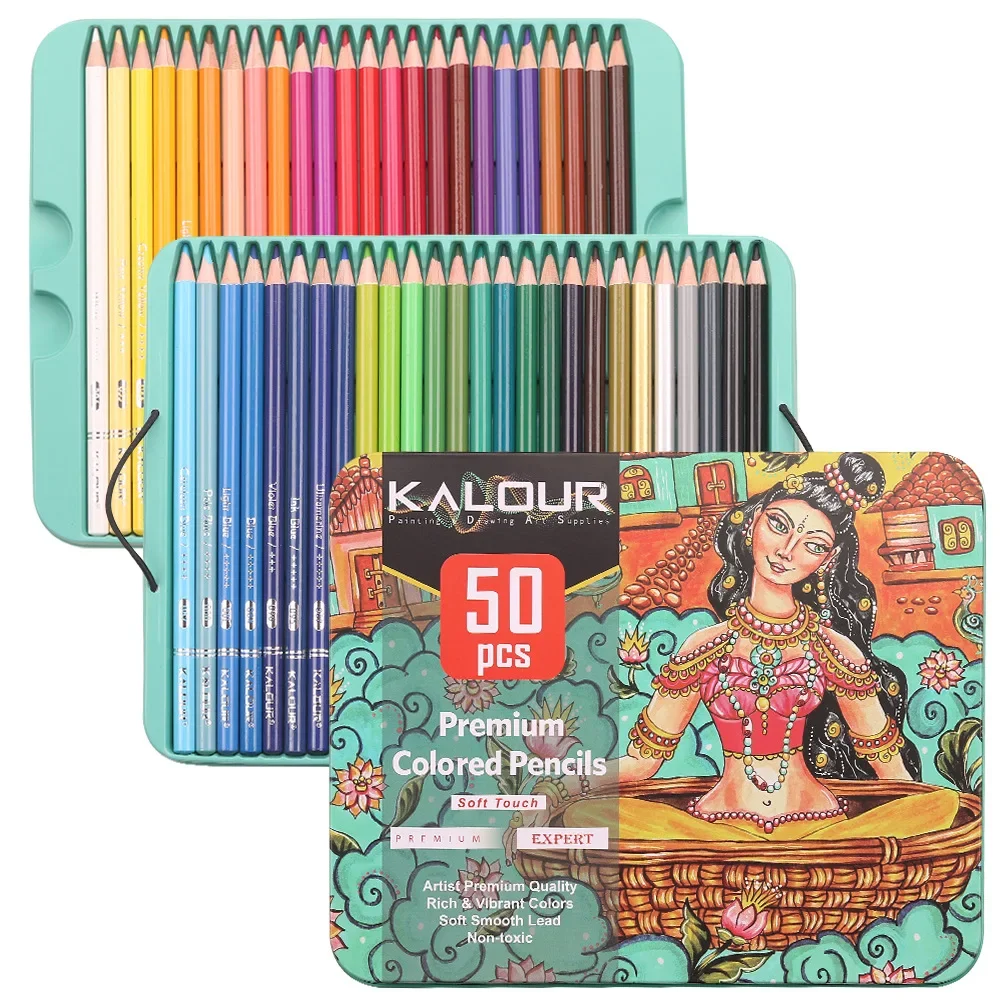 Professional 50 Colors Oil Colored Pencils Premium Soft Core Pencils Set for Artist Sketching Drawing School Art Supplies