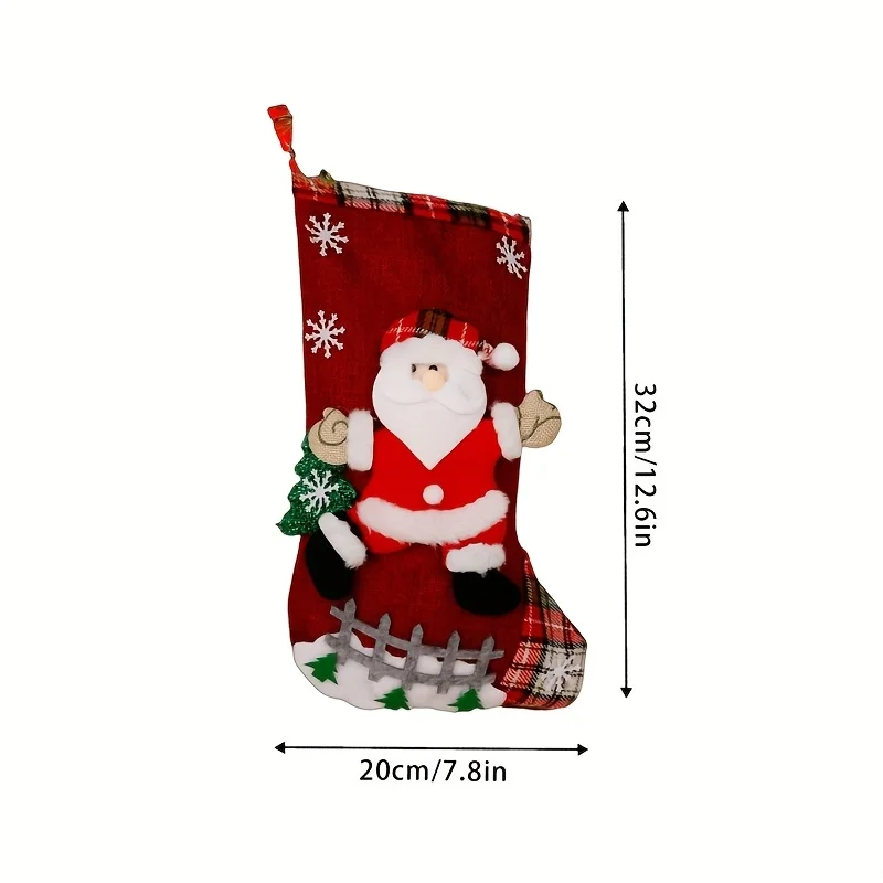 

Large Christmas Stocking – Santa & Snowman Cartoon Design, Candy Gift Bag, Tree Pendant Decor for Home Holiday