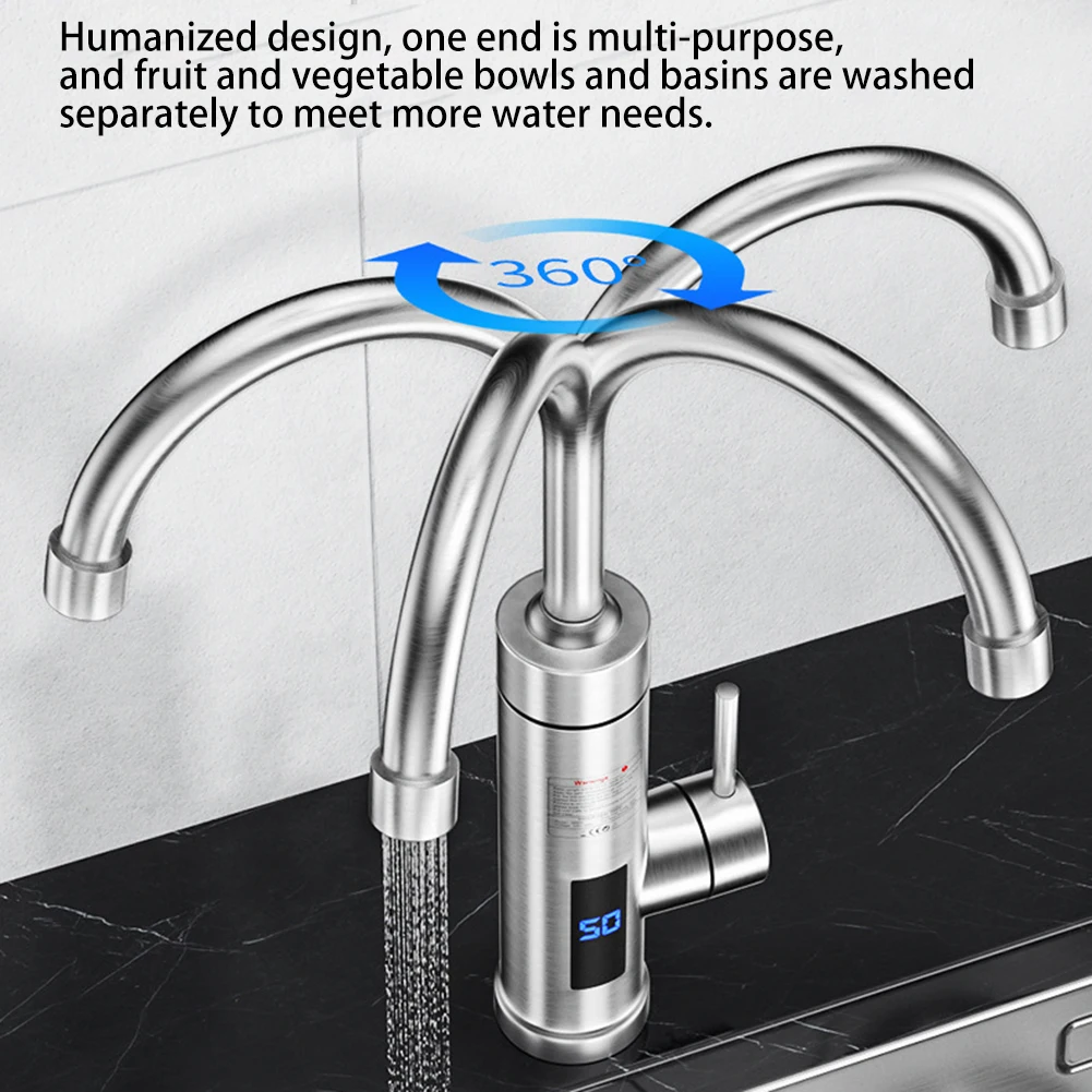 3000W Tankless Heating Faucet 360 Degree Adjustable Electric Hot Water Heater Faucet Fast Heating Tap Kitchen Supplies