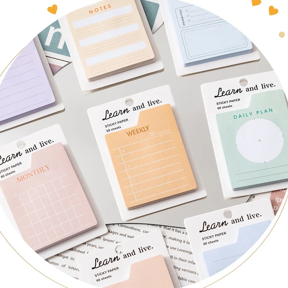 Multifuncional Sticky Notes, Notepad Memo, para fazer a lista, Planejador, Adesivos auto-adesivos, Papelaria, 60 folhas