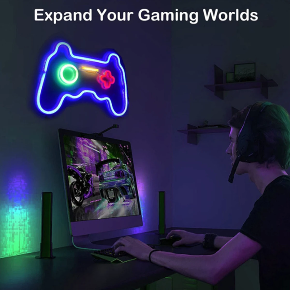 Game Neon Sign LED Gamepad Shape Game Zone Room Decor Wall Decor Gaming Controller LED Neon Signs for Bedroom Game Room