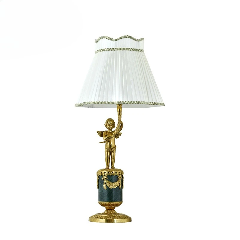 French angel full copper table lamp, living room decorative table lamp, retro bedroom bedside table lamp