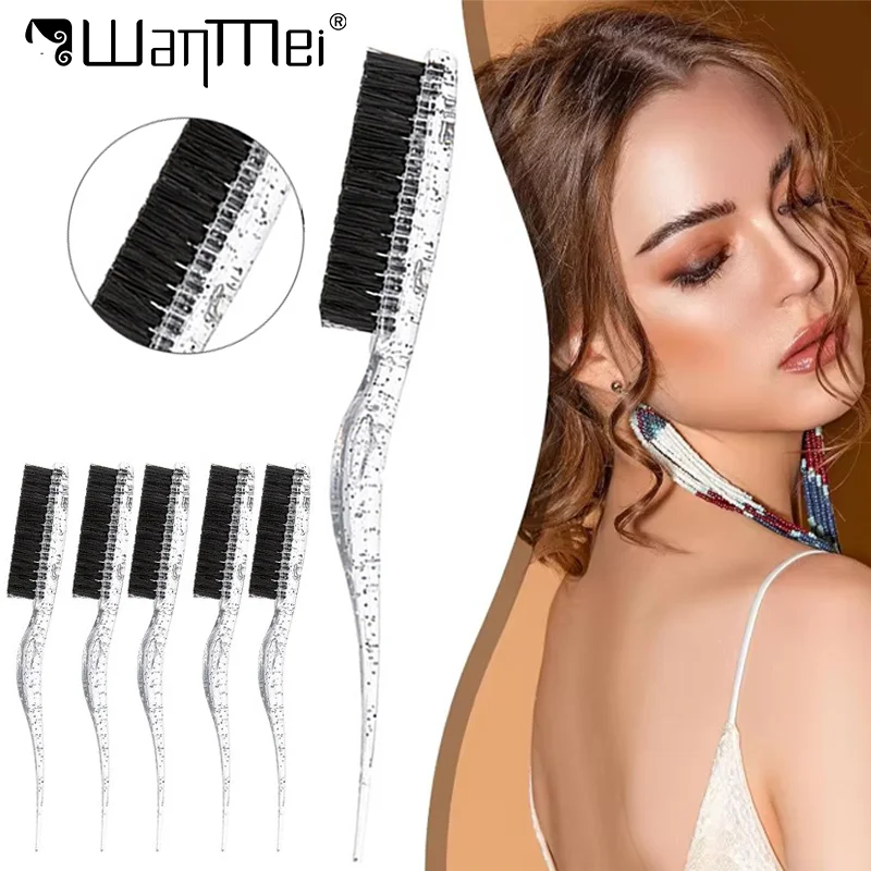

1/6pcs Professional Crystal Rat Tail Edge Brush Smooth Hairline Dyeing Slim Line Teasing Back Fluffy Brush Hair Styling Tools