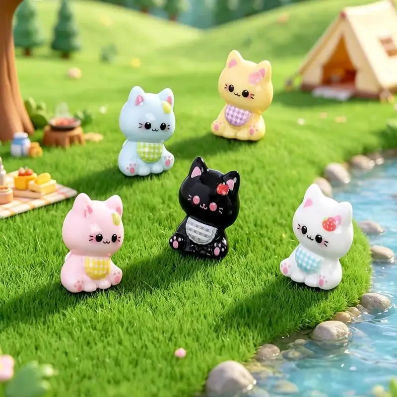 6pcs Figurines Miniature Cute Cat Micro Landscape Crafts Ornaments For Home Decorations Animal Car Decor Room Accessories