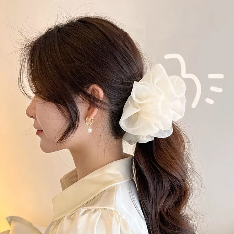 Solid Color Oversize Organza Hair Scrunchies Thin Chiffon Hair Rope Fashion Elastic Hair Rubber Band Sweet Hair Accessories