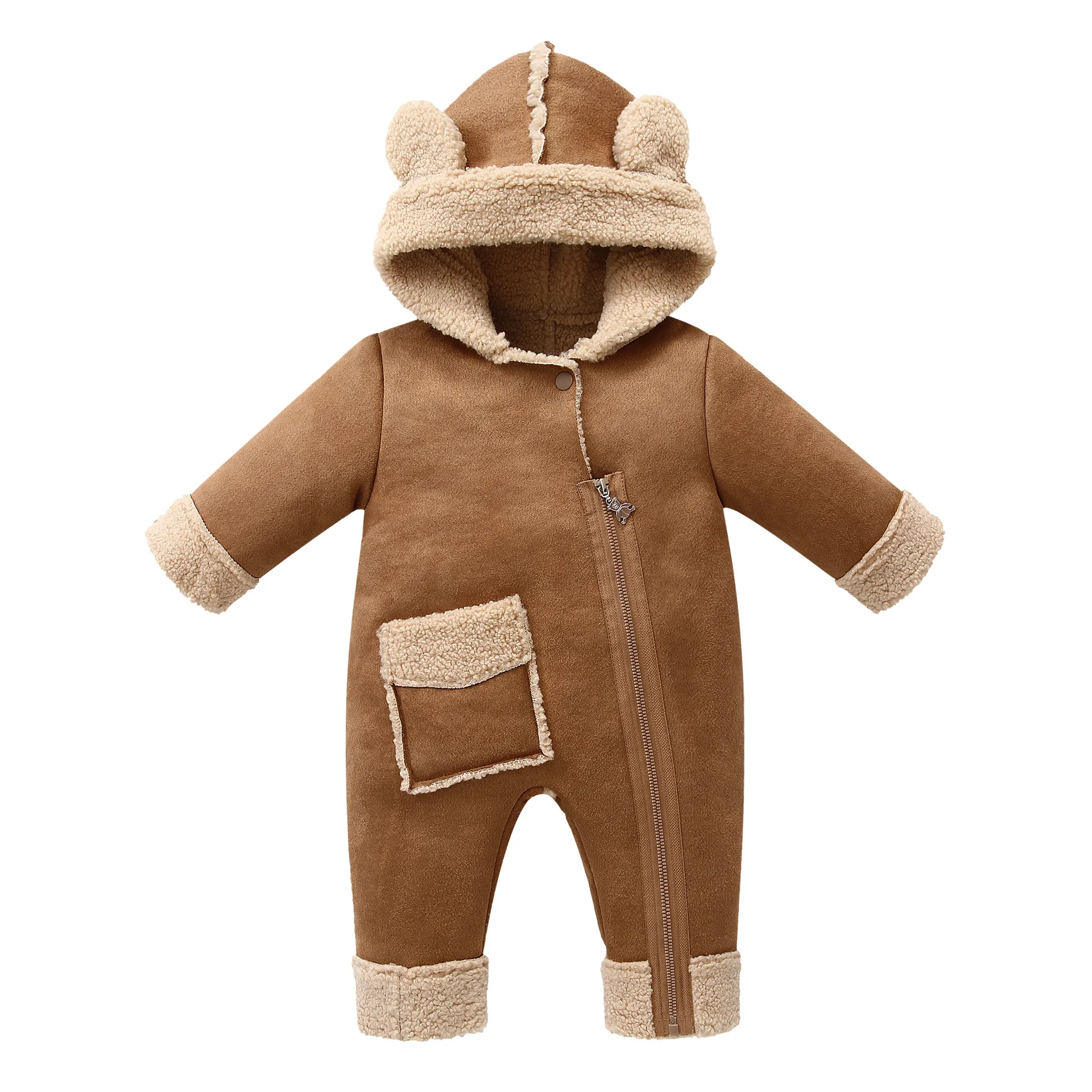 

Newborn Baby Winter Thicken Warm Fleece Rompers Toddler Boys Girls Hooded Faux Fur One-piece Bodysuit Infant Outfits Jumpsuit