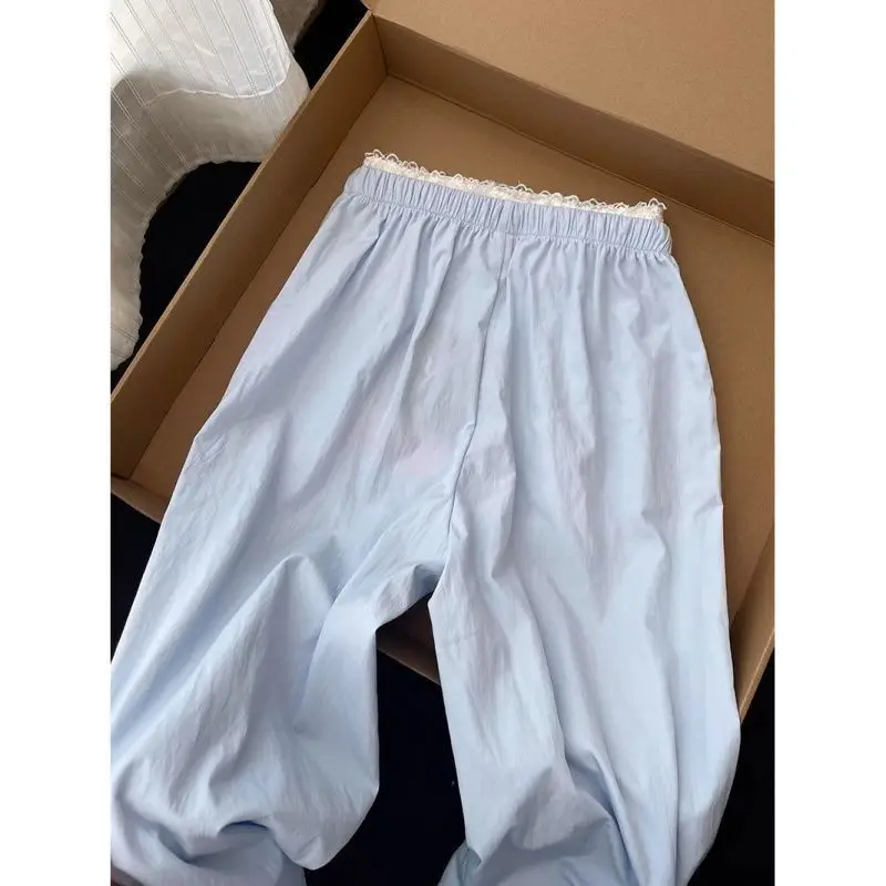 

Blue High-waisted Slimming Slacks Women's Pre-autumn Small Loose Wide-legged Versatile Straight-leg Walking Pants