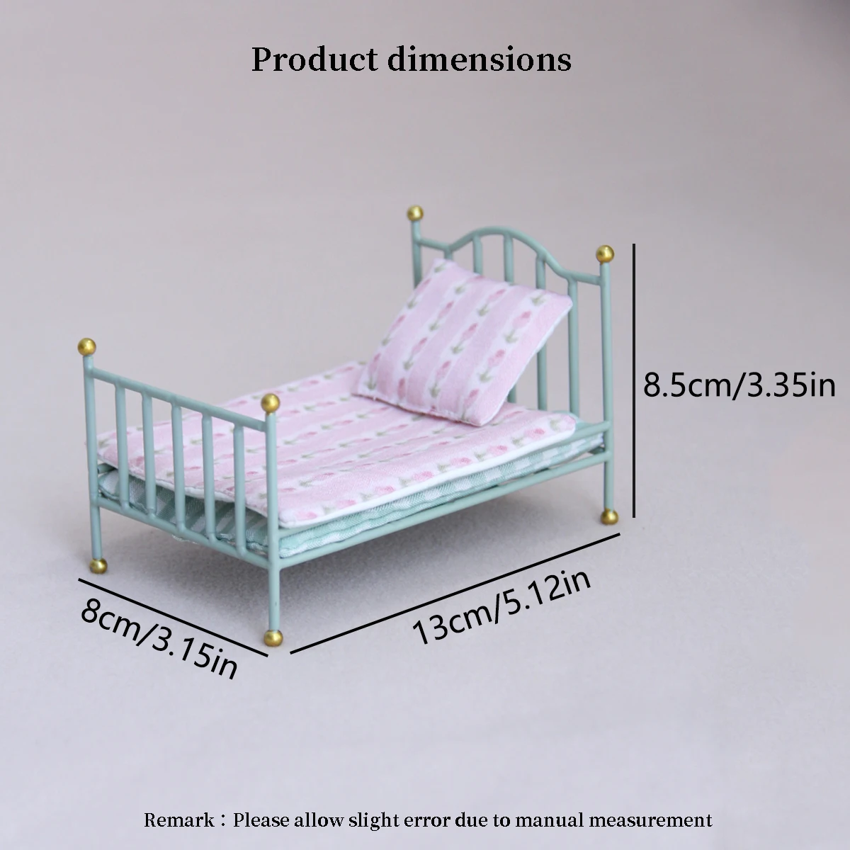1:12 miniature simulated furniture L-13cm iron bed (including bedding) is suitable for mini house home model decoration
