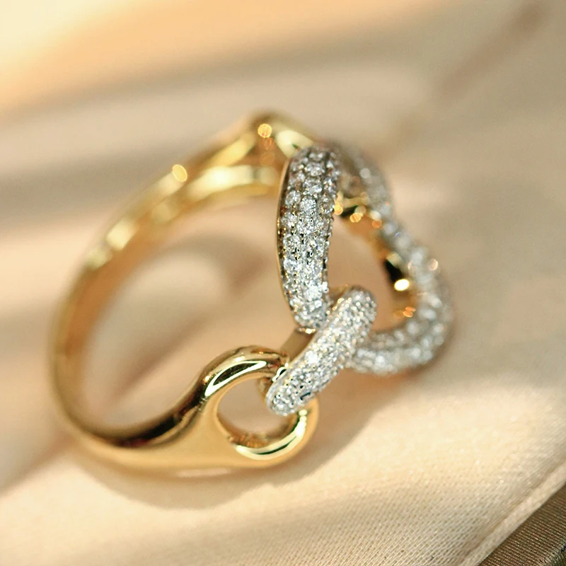 Aazuo Fine Jewely Real 18K Yellow Gold  Natrual Diamond 0.48ctVintage Style Fashion O Shape Rings Gift For Woman Birthday Party