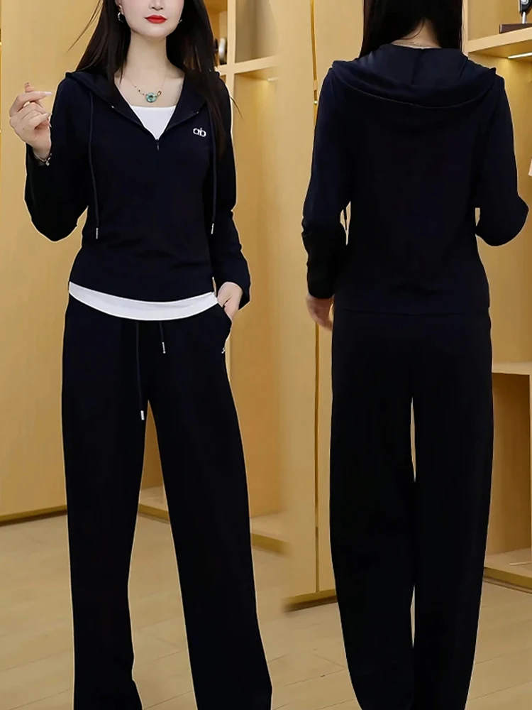 

Autumn 2025 Casual Pants Set Women's Faionable Versatile Patchwork Design Breathable Midweight No Filling High Waist T-irt