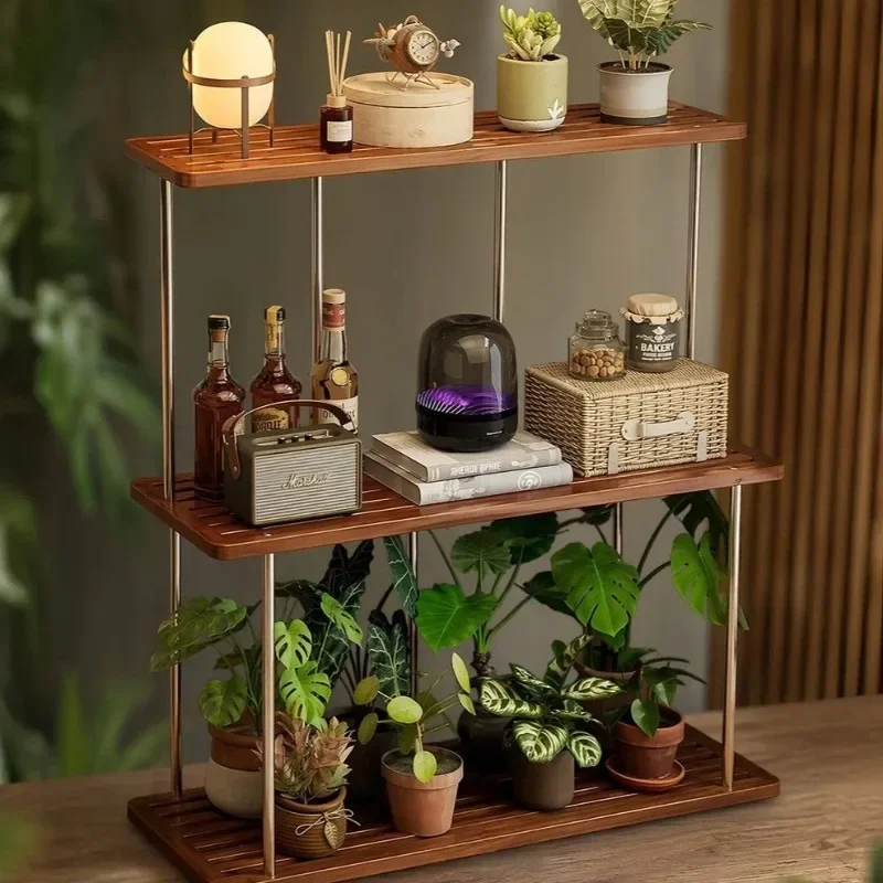 Balcony Plant Shelves Indoor Aesthetic Flowerpot Organizer Display Stand Luxury Beautiful 3-tier Wooden Plants Stand Home Decor