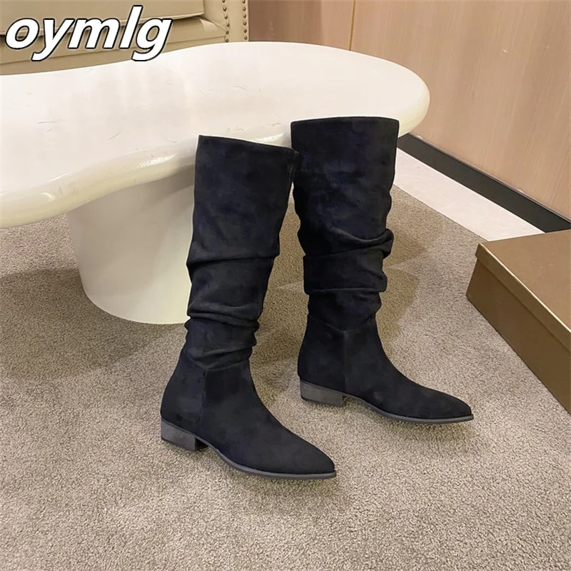 Długie buty damskie 2024 Autumn New Vintage Western Cowboy Stacked Boots Thick Heel High Barrel Knight Slim Long Boots