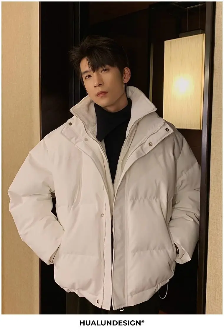 New Fake Two Piece Warm Coats Men Winter Loose Cotton-padded Jackets Men's 2026 Solid Color Pockets Overcoats C919