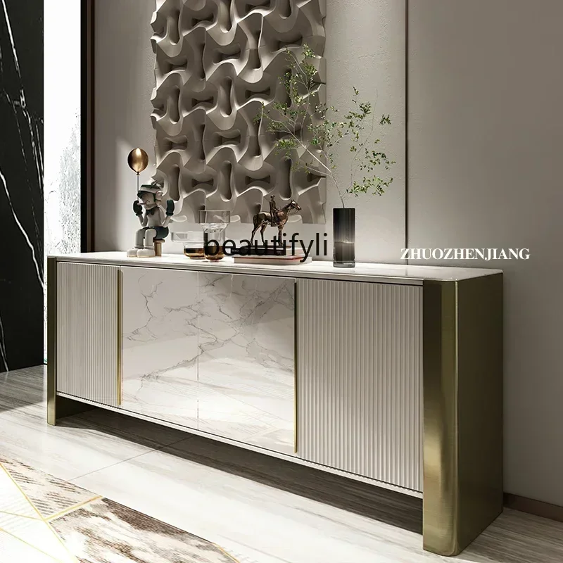 Postmodern light luxury solid wood porch cabinet Italian rock slab is simple  entering  storage decorative cabinet for home useK