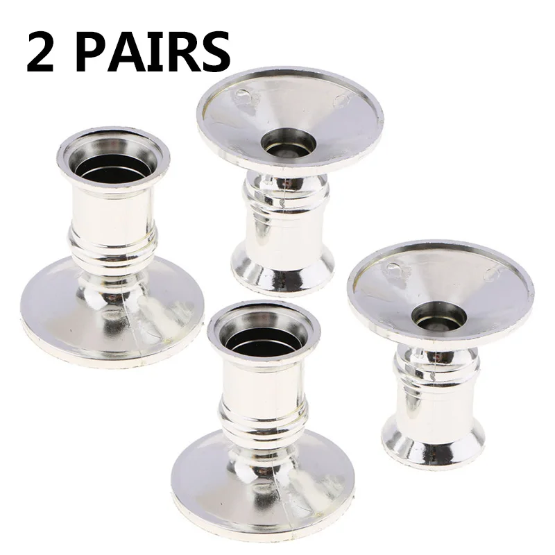 4Pcs Taper Candle Holders Traditional Shape Fits Standard Candlestick Silver Decoration Tea Light