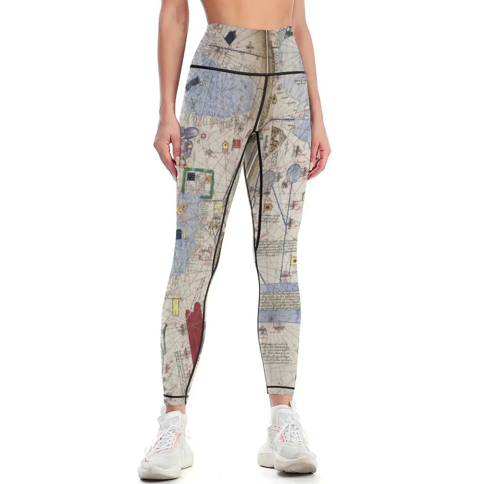 

8 Panel Catalan Atlas by Abraham Cresques (1375) Leggings for girls Fitness woman high waist sports woman gym Womens Leggings