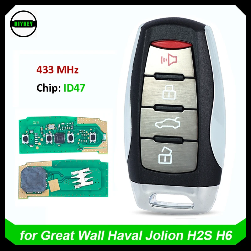 

DIYKEY 4 Buttons Remote Car Key Fob for Great Wall Haval Jolion H2S H6 2018 2019 2020 2021 433MHz ID47 Chip