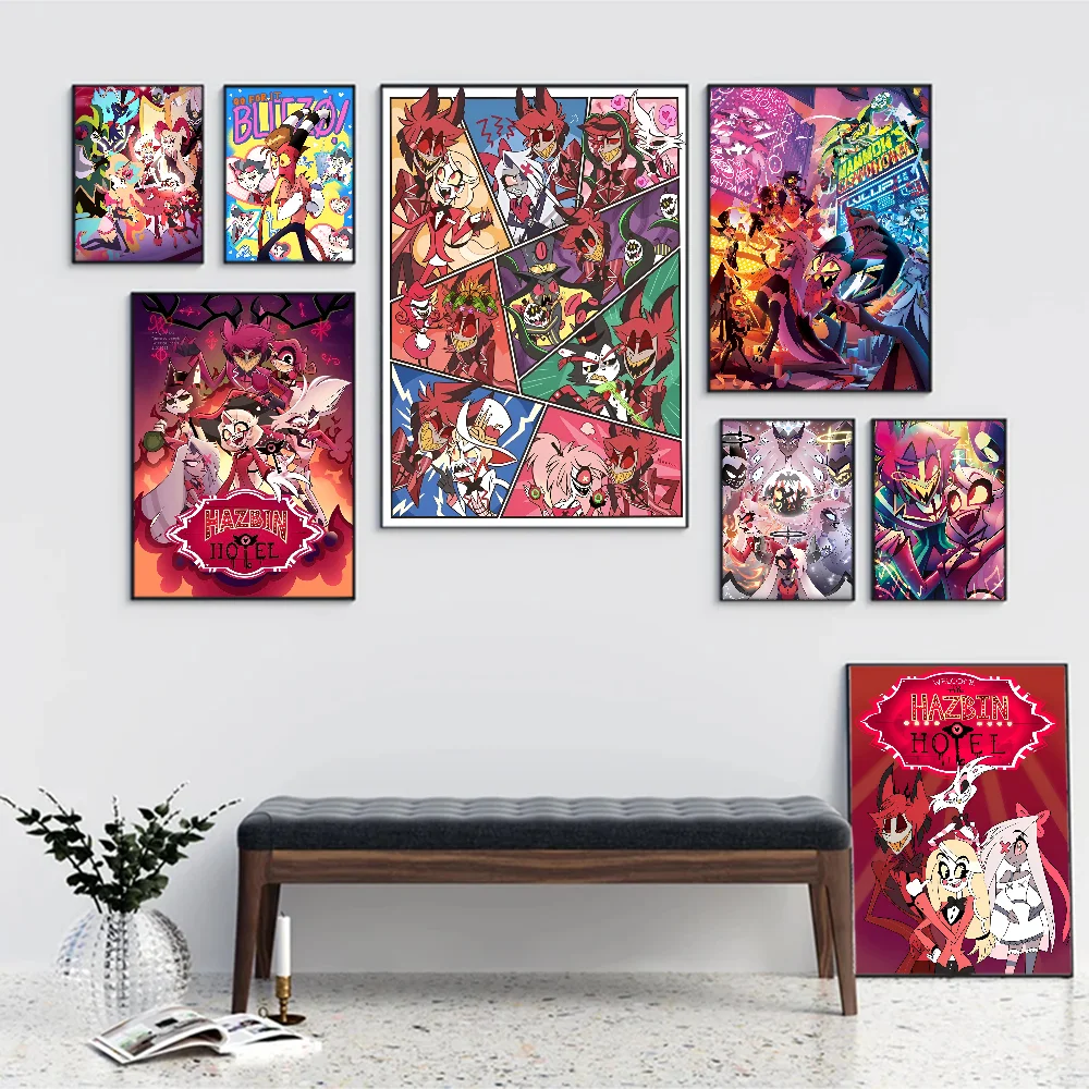 H-Hazbin Cartoon Hotel  Classic Vintage Posters Decoracion Painting Wall Art White Kraft Paper Kawaii Room Decor