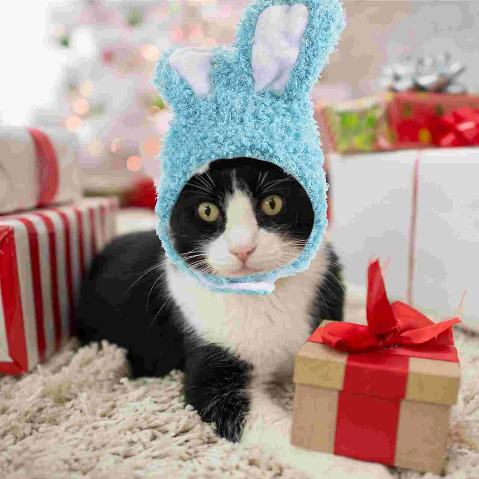 

Cat Hat Wearable Tree Bunny Pet Adorable Kitten Hats Supplies Blue Plush Costume