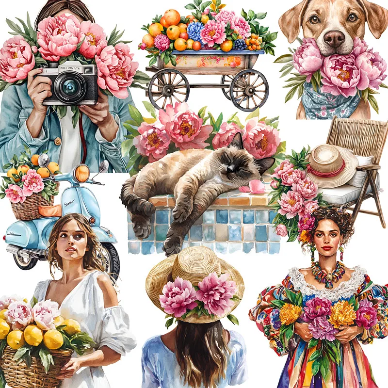 

Peony girl Stickers Crafts And Scrapbooking stickers kids toys book Decorative sticker DIY Stationery